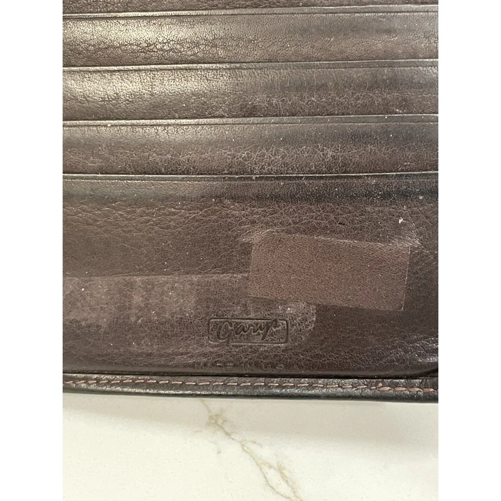Vintage Gary's Brown Leather Wallet Bifold‎ Card Slots ID Window Bills Pocket